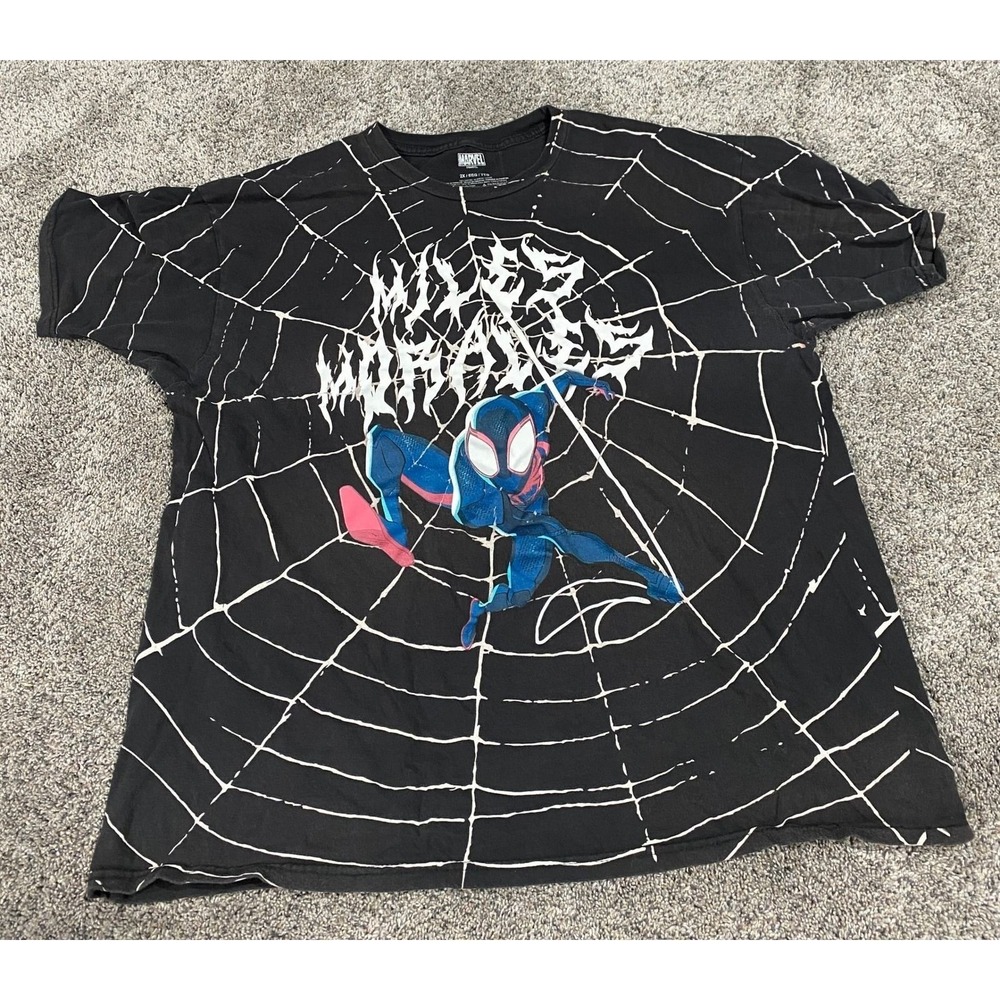 Marvel T-Shirt Miles Morales Spider-Man Web All Over Print Black 2XL Excellent